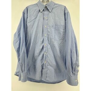 IZOD Mens Large Blue Chambray Button Down Shirt Long Sleeve Cotton Blend L/G